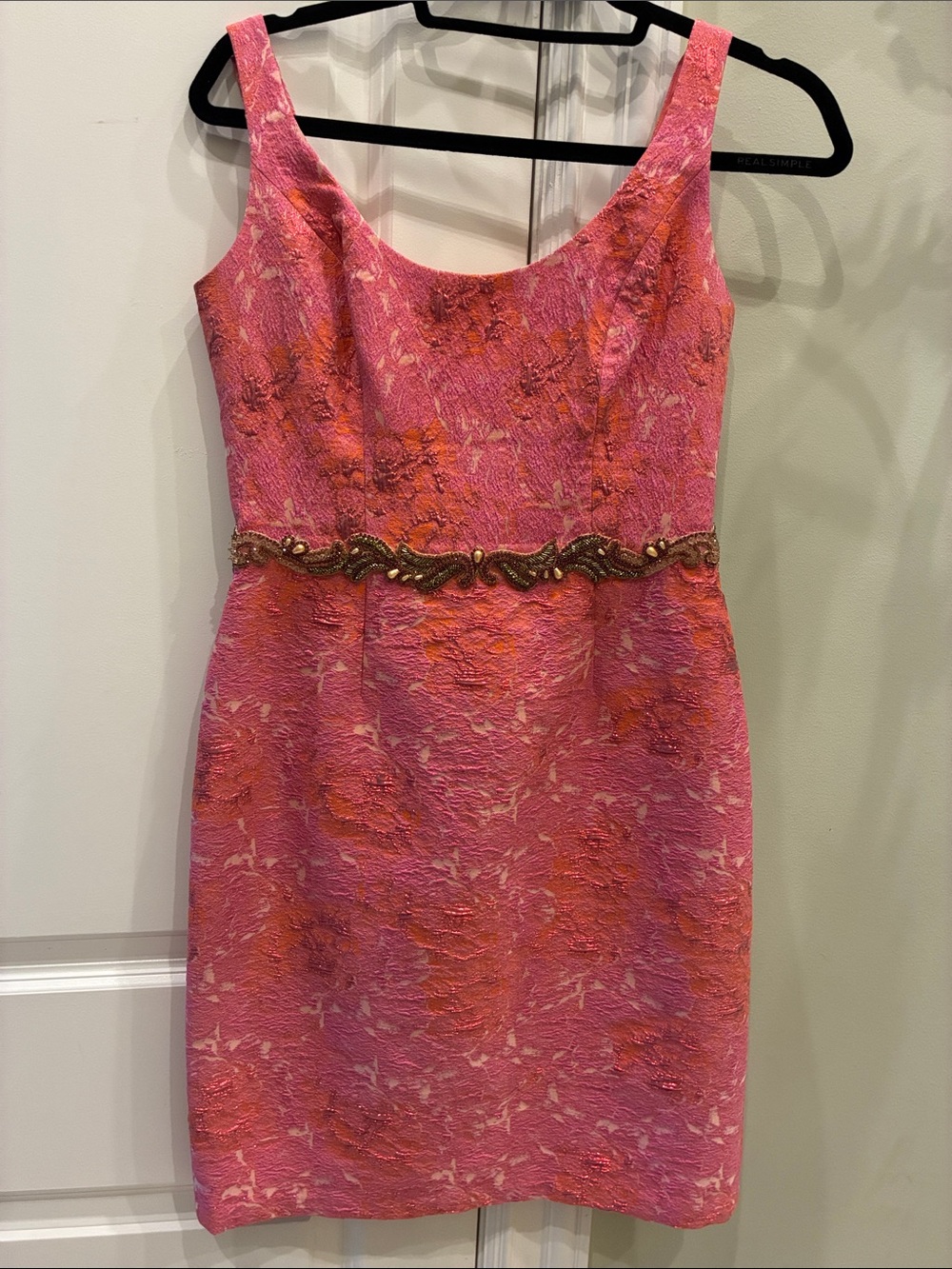 Marchesa ❤️Sleeveless Pink Floral Mini Dress with Beaded Waist❤️